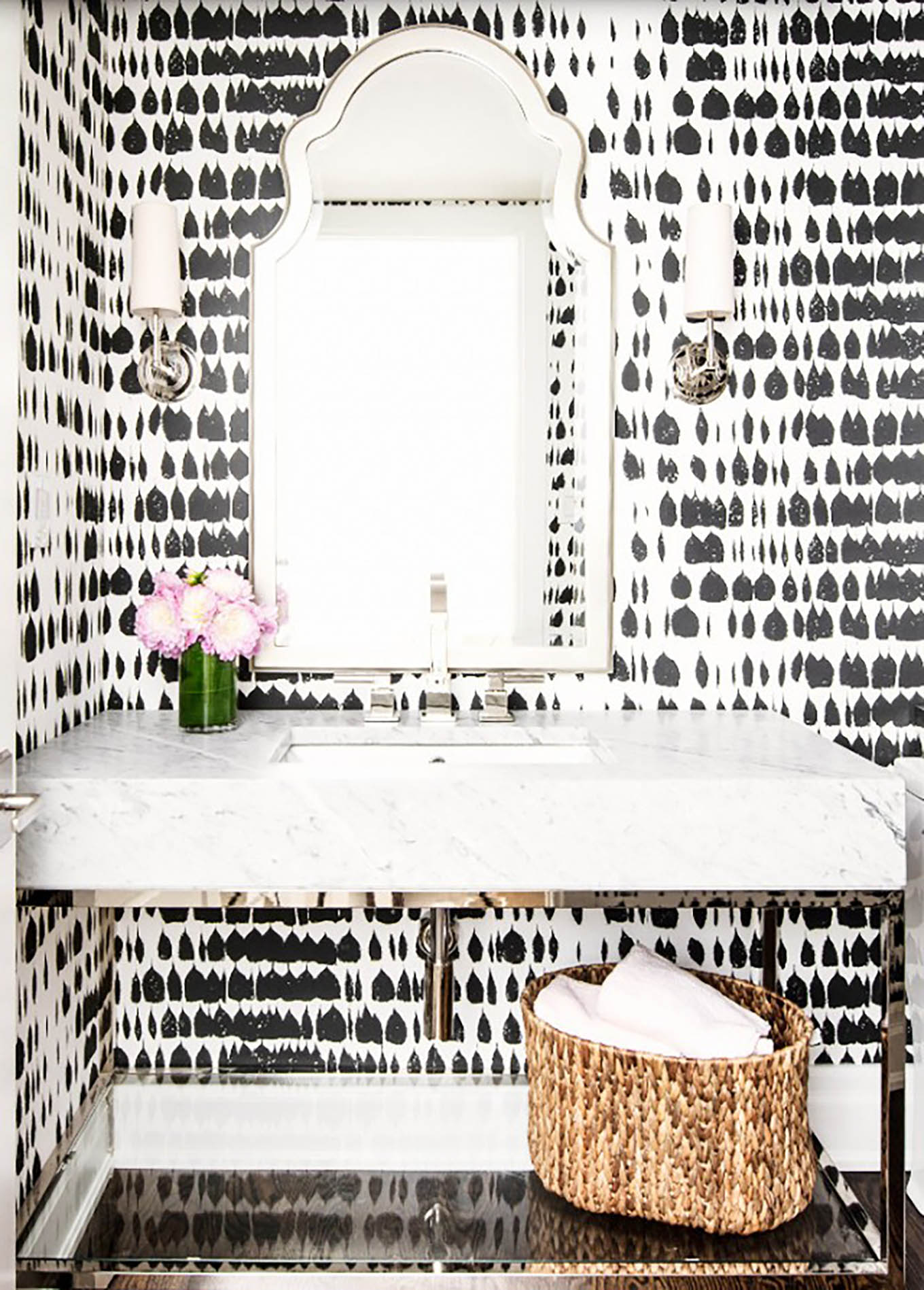 black and white powder room