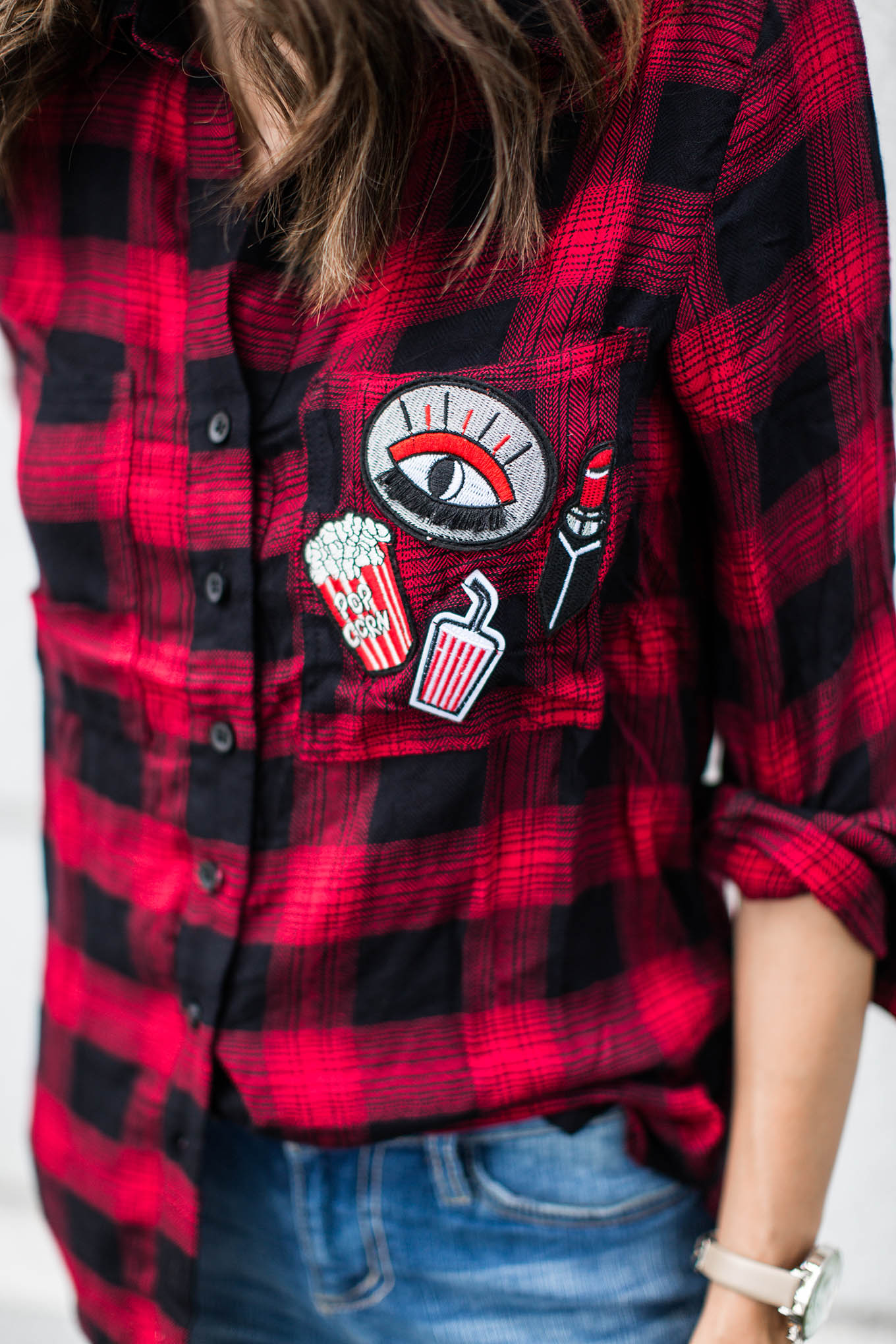 ILY couture patched flannel