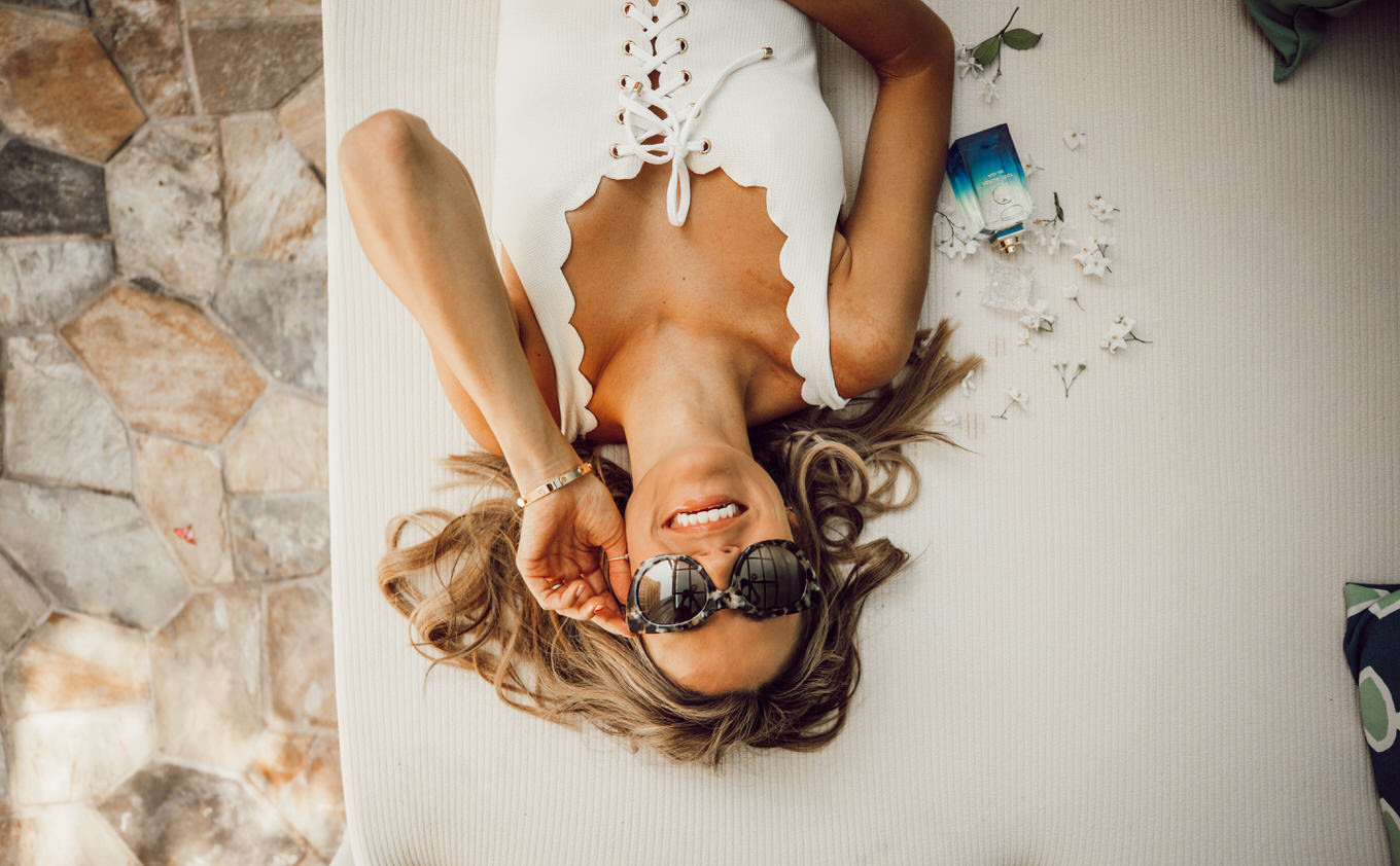 scalloped white swimsuit