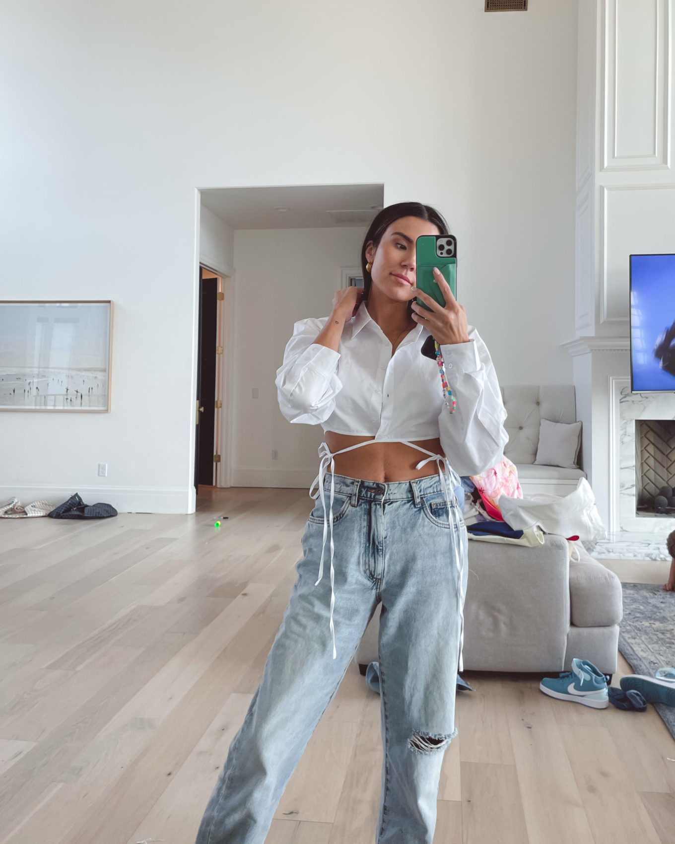 4th of July, white top, denim jeans