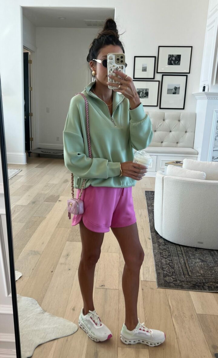 Christine Andrew in a varley outfit for spring